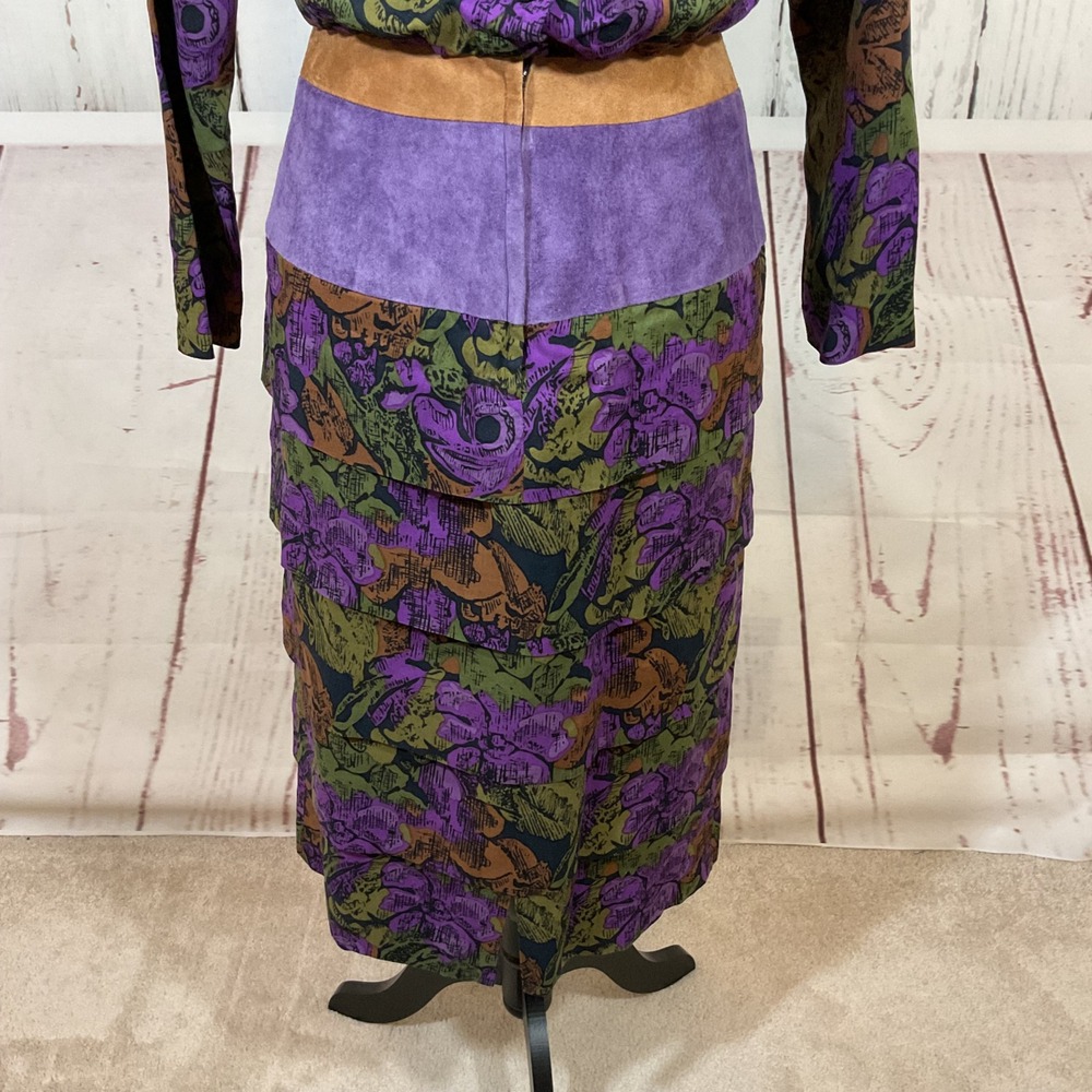 Vintage Act I New York Dress 7/8 Floral Print Blouson Suede Waist Tiered Modest - Picture 11 of 16